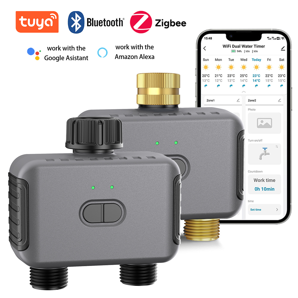 Smart Garden Water Timer - Tuya Smart Dual Water Timer Bluetooth/Zigbee
