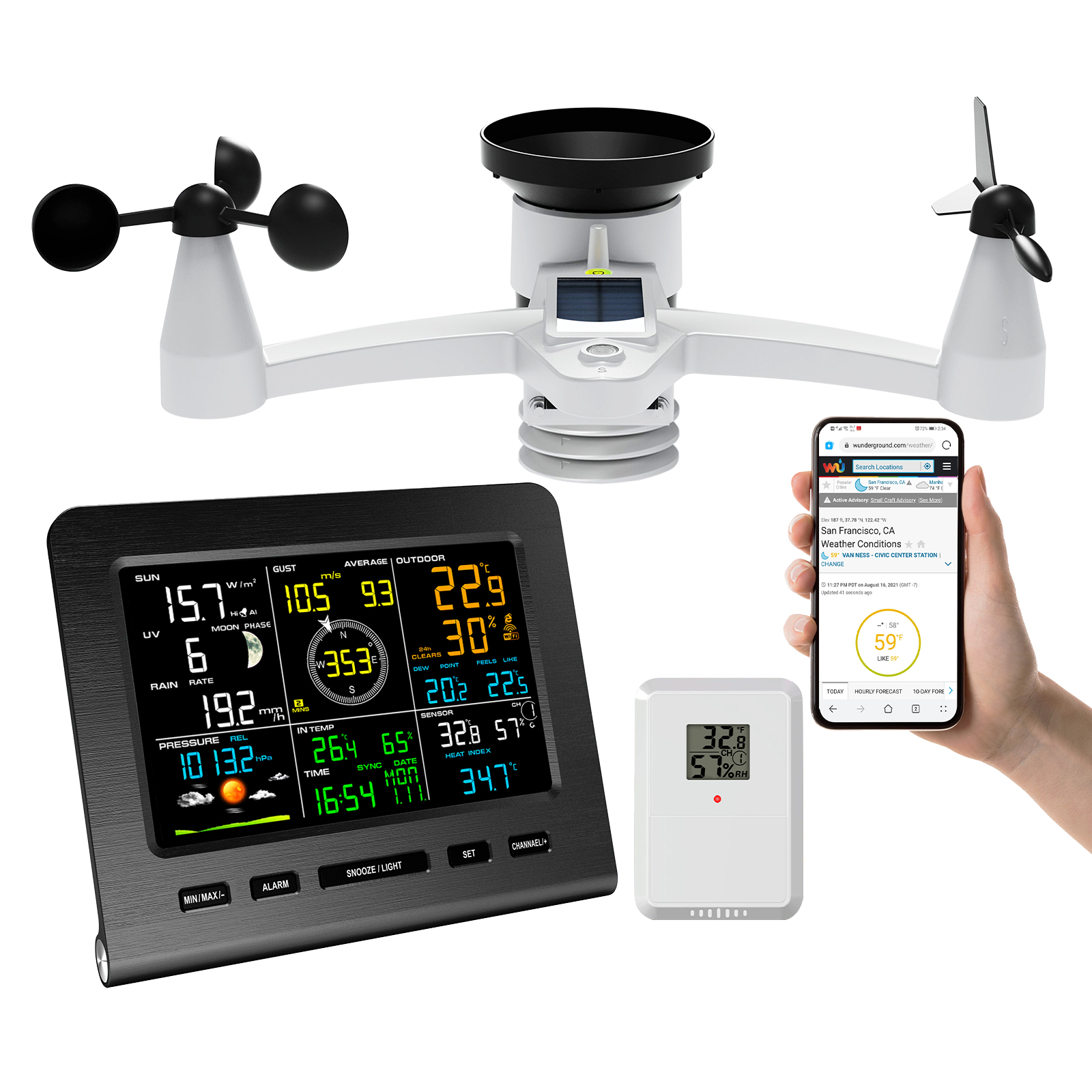 Rain Gauge Digital - 8-in-1 WiFi Weather Station with Solar